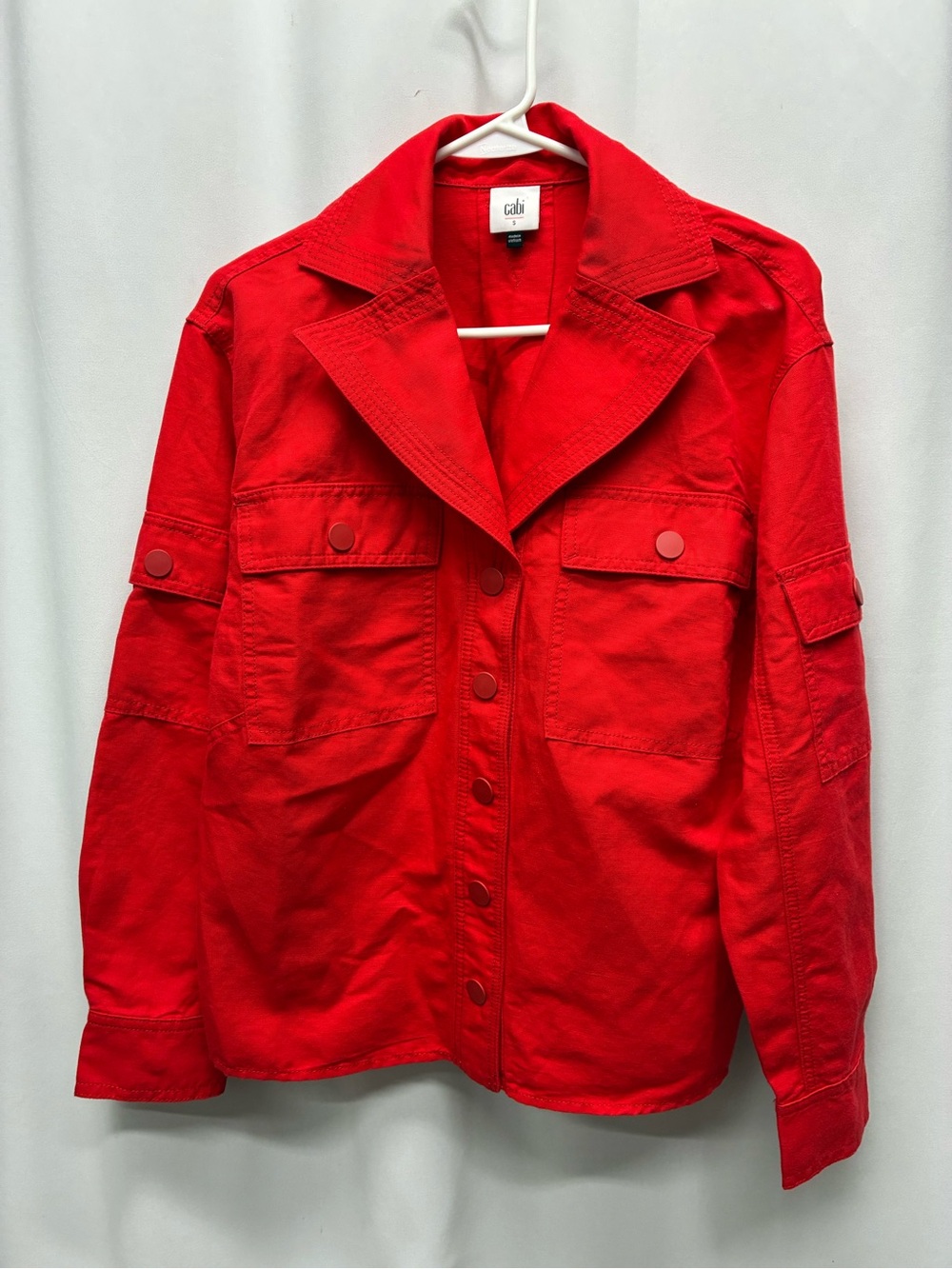 Cabi utility jacket size small cargo pockets snap button fall staple linen blend